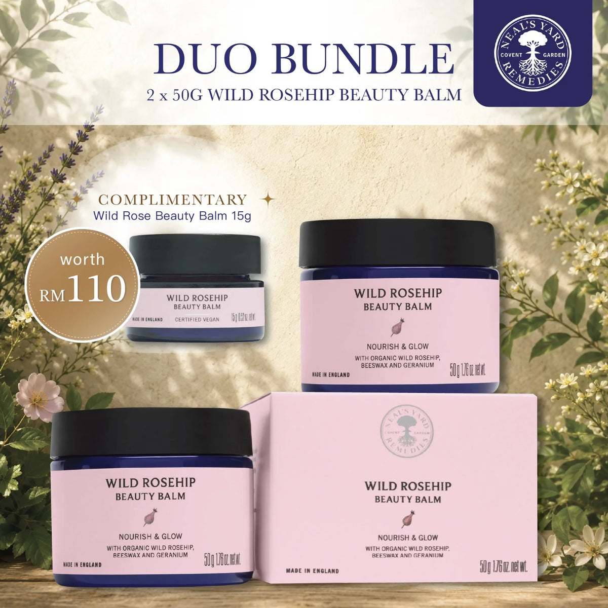 Wild Rosehip Beauty Balm Duo (50g x2) - FREE 15g mini size